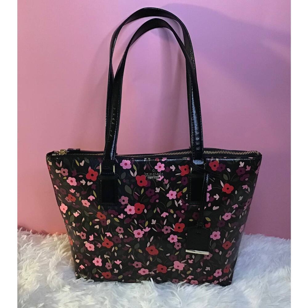 Kate Spade Black & Pink Floral Cameron Street Small Lucie Street Tote